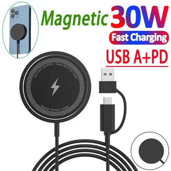 Магнитная подставка для беспроводного зарядного устройства мощностью 30 Вт для iPhone 14 13 12 Pro Max Airpods PD Macsafe Зарядные устройства для телефонов док-станция для быстрой зарядки