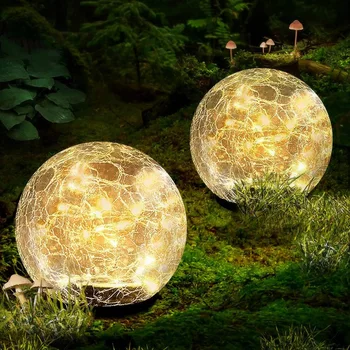 4 ШТ. садовые солнечные шаровые фонари, светодиодный треснувший стеклянный шар, наземные фонари солнечной энергии, как показано на дорожке, дворе, патио, лужайке