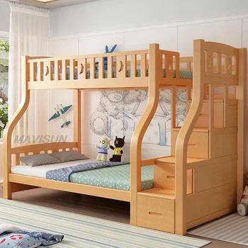 Двухъярусные детские кровати из массива дерева Многофункциональной высоты, двухслойные детские кровати из бука, мебель для дома Camas De Dormitorio