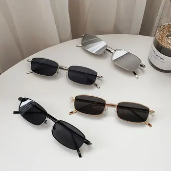 Модные Маленькие Прямоугольные Солнцезащитные очки Для мужчин И женщин, Винтажные Квадратные Солнцезащитные Очки для вождения, Элитный бренд, Очки в металлической оправе, Gafas De Sol