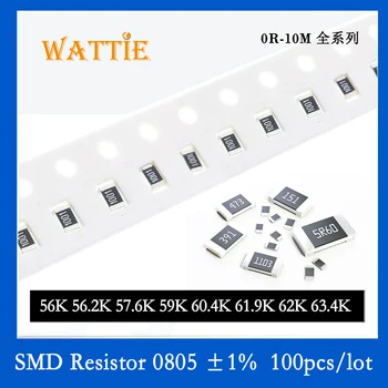 SMD резистор 0805 1% 56K 56.2K 57.6K 59K 60.4K 61.9K 62K 63.4K 100 шт./лот микросхемные резисторы 1/8 Вт 2.0 мм * 1.2 мм