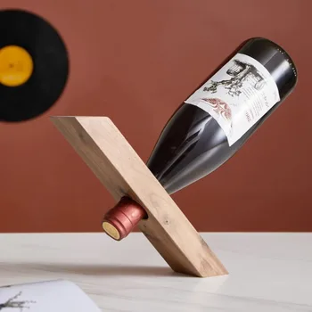 Сбалансированное оформление красного винного стеллажа из массива дерева креативный Дисплей современный семейный простой деревянный стеллаж для бутылок вина