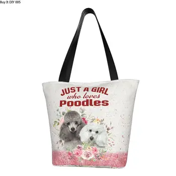 Многоразовая сумка для покупок с изображением пуделя Женская холщовая сумка-тоут через плечо, моющиеся сумки для покупок для любителей собак Pudel