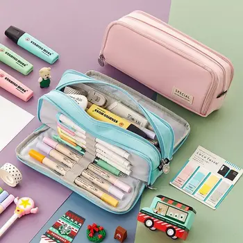 Трехслойный простой пенал большой емкости, канцелярская коробка, многофункциональная сумка для карандашей для школьников и девочек
