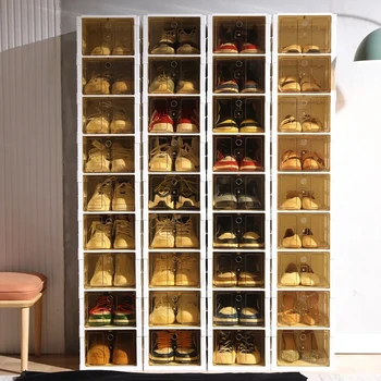Бесплатная установка, переворачивающийся пылезащитный шкаф для хранения обуви, складная стойка для обуви, выдвижной ящик, компактная прозрачная коробка для обуви