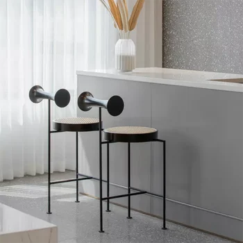 Кухонный барный стул из ротанга, барный стул в скандинавском минималистичном дизайне, барный стул с высоким столиком, библиотека Cadeira Ergonomica, ресторанная мебель