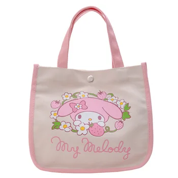 Sanrio Новая женская сумка для ланча для девочек с мультяшной Мелодией Cinnamoroll, Милая холщовая сумка с магнитной пряжкой, сумка для Бенто, сумка через плечо