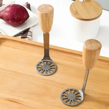 Картофелемялка с удобной ручкой Многофункциональная деревянная картофелемялка из нержавеющей стали с длинной ручкой, незаменимая для овощей