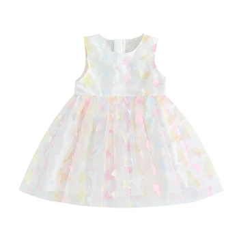 Повседневное платье для девочек, мини-платье с бабочкой для малышей, мини-платье без рукавов с круглым вырезом, праздничное платье для маленькой девочки