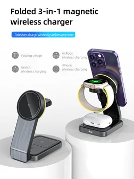 Подставка для беспроводного зарядного устройства Magsafe мощностью 15 Вт, складное беспроводное зарядное устройство для Iphone Iwatch Airpods