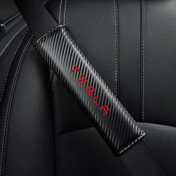 2 шт. Чехол для автомобильного ремня безопасности из углеродного волокна для защиты плеч для автоаксессуаров TESLA