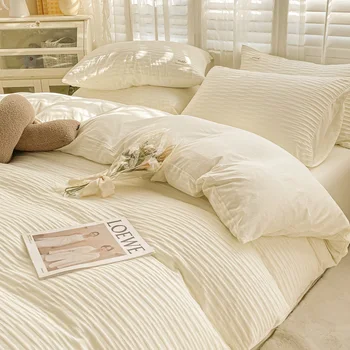 Комплект постельного белья в скандинавском стиле Ins, пододеяльник, плоские простыни, наволочка, комплект постельного белья, мягкое одеяло, комплект постельного белья